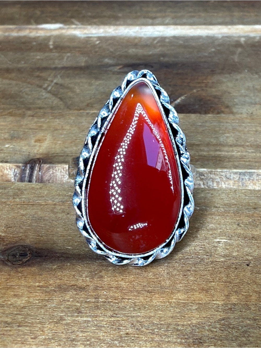 Red Agate Stone Ring Size 8.5 Silver 925 Overlay Women Vintage Western